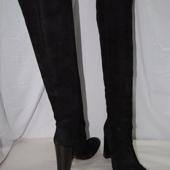 39.5/9.5❤️PRADA Black Slouch Shearling Suede Leather Over Knee High Heels Boots - Picture 9 of 13